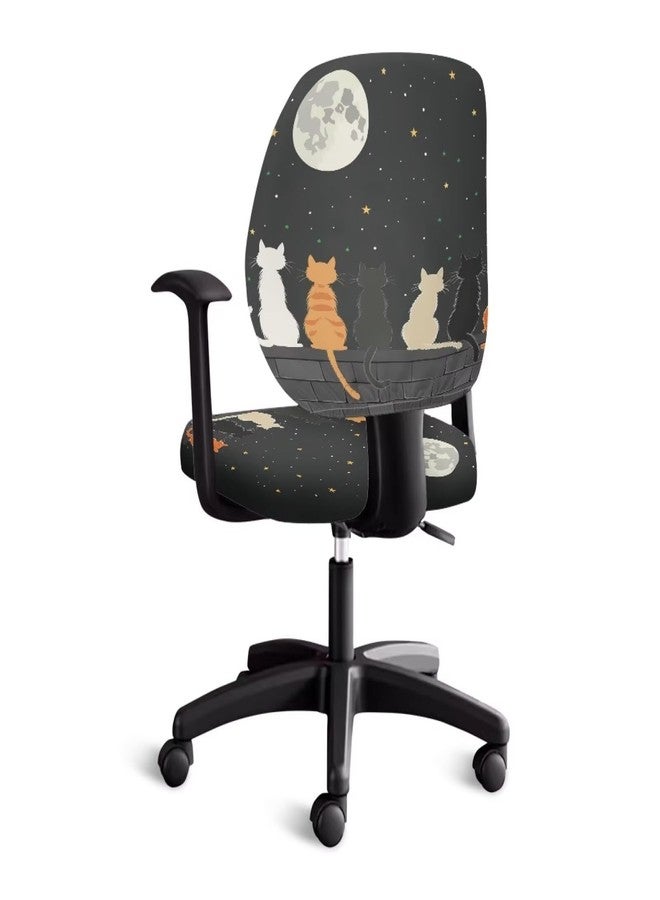 Wanzuoeng Cat Moon Print Office Chair Covers Slipcover, Soft Comfy Computer Desk Chair Covers Anti-Dust Office Computer Chair Seat Covers, Washable Office Computer Chair Covers, Easy to Install - Image 2